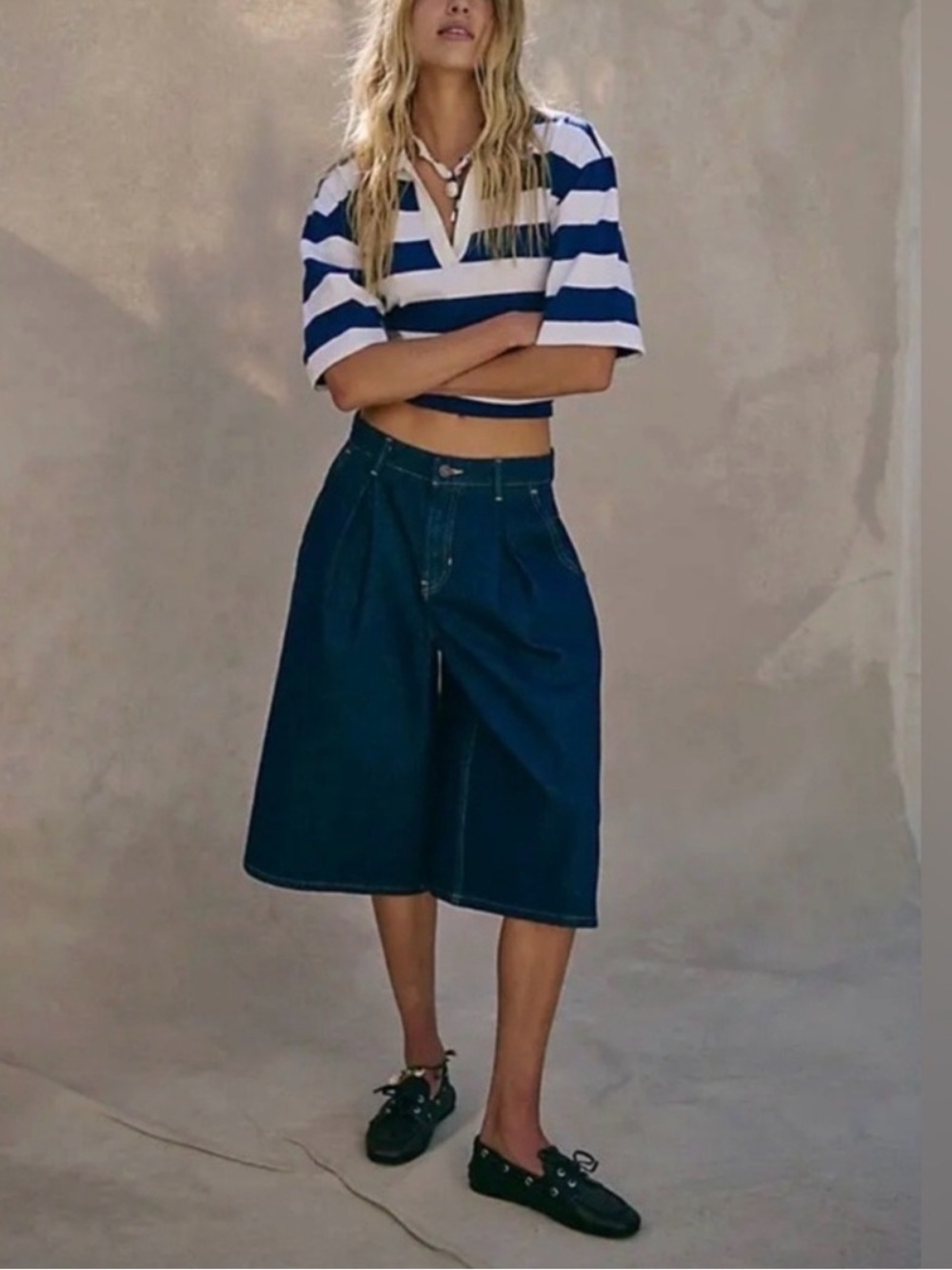 We The Free Denim Find a Reason CRVY Antonia Crop Culotte Oversized Jean Shorts